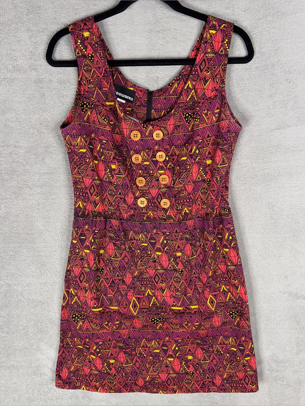 Nooworks Button Front Geometric Print Mini Dress Women's Small Made In The USA